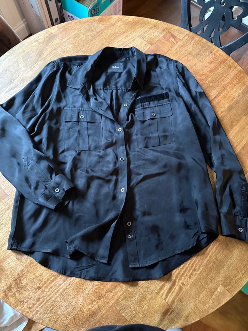 Rails Black Satin Shirt with Logo Label